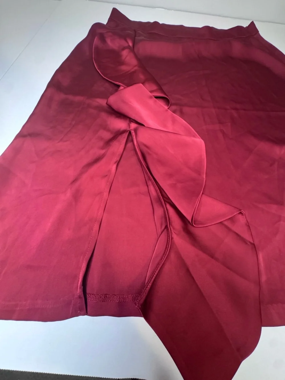 Anne Klein Women Dark Red Ruffled Wrap Midi Pencil Skirt Sz 8